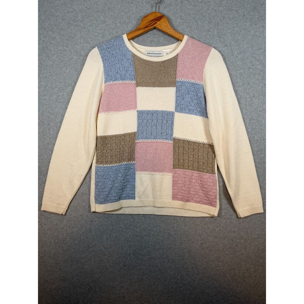 Vintage Alfred Dunner Women’s PS Pastel Patchwork Knit Sweater USA 3823